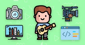 A producer surrounded by different gadgets.