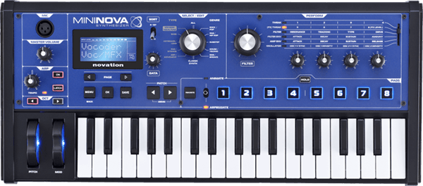 An image of Novation's MiniNova Synthesizer with Vocoder.