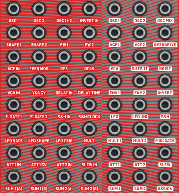 An image of the Behringer Neutron's patch bay.