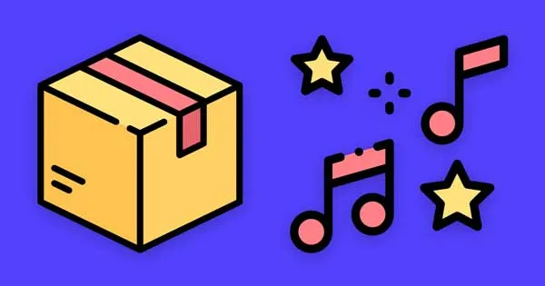 A box positioned next to musical notes.