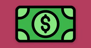 A green dollar bill on a dark pink background.