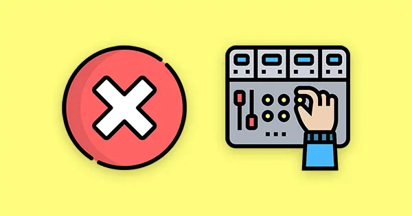 An image of the letter X and a hand on a mixing console.
