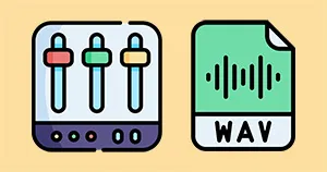 An image of a mixing console and WAV file.