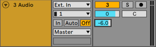 A send's level set to -6 dB in the mixer section of an Ableton audio track called "3 Audio".