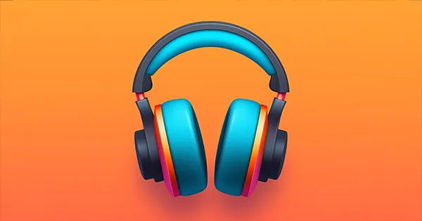 An image of a headphone icon with a blue, purple, and pink gradient.