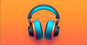 An image of a headphone icon with a blue, purple, and pink gradient.