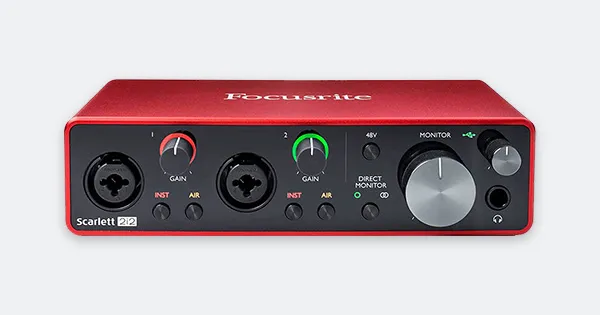 An image of Focusrite's Scarlett 2i2 3rd Gen audio interface.