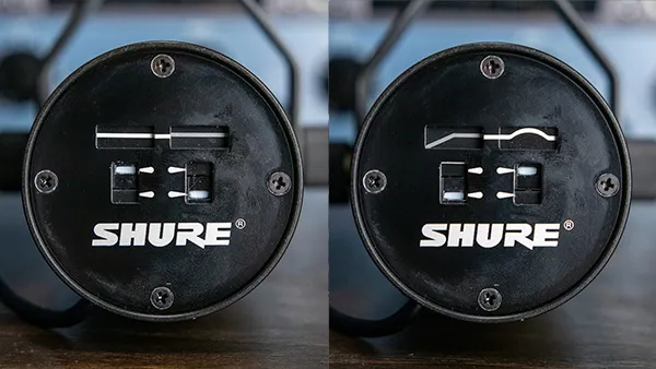 An image of the Shure SM7B's Bass Rolloff and Presence Boost controls.