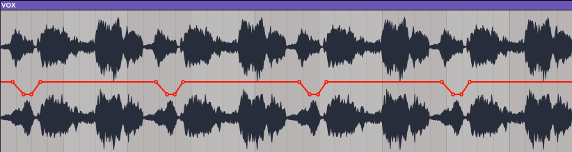 An image of gain reduction applied to consonants using Ableton's Utility.
