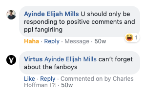 A picture of a comment on the Facebook video for Virtus - Dark Prince Rising.