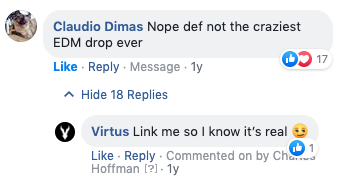 A picture of a comment on the Facebook video for Virtus - Dark Prince Rising.