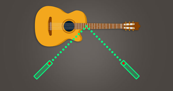 An image of two microphones equidistant from the sound source.